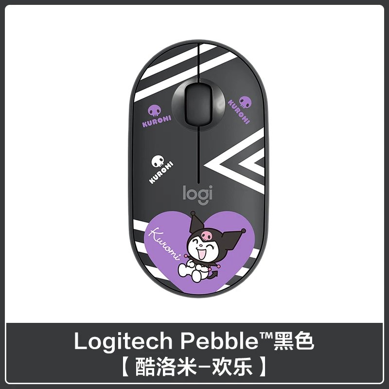 Original Logitech Sanrio Kuromi Co-Branded Cartoon Pebble Wireless Bluetooth Mouse 1000 DPI Mouse Kuromi For Pc Computer Laptop