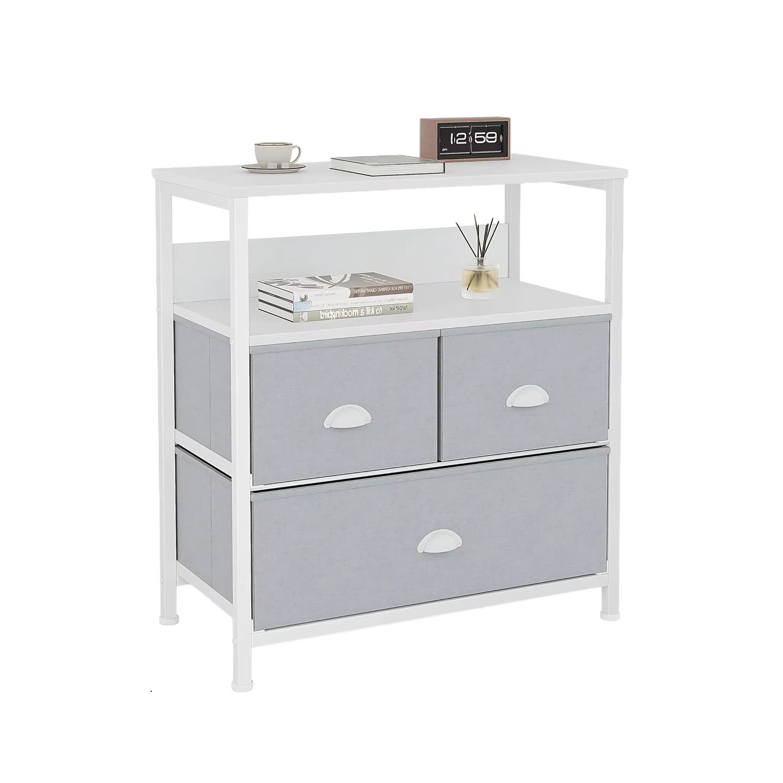 3 Fabric Drawer Nightstand Storage Chest Home Cabinet Home Living Room Bedroom Furniture, White,58*29*81.5CM