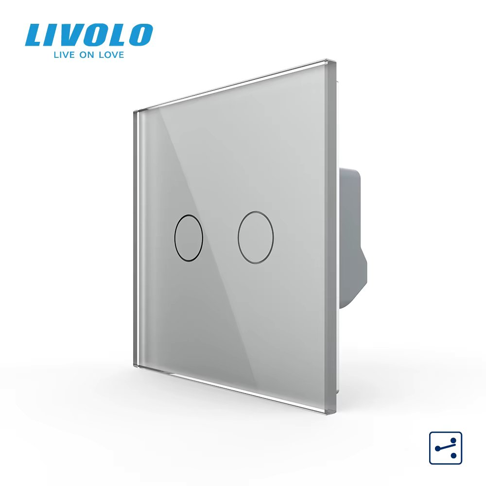 Livolo EU Standard 2 Gang 2Way Wall Touch Control Light Switch,Crystal Glass Panel,Cross Stair Function,Backlight Display C702S