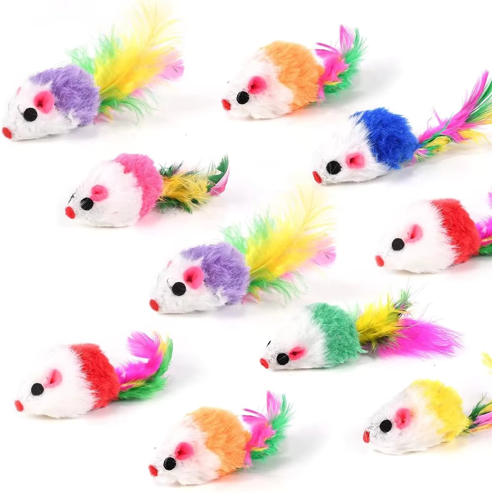 5 Pcs New Plush Cat Mouse Toys Mice Rattle Set Interactive Pet Toy for Kittens Assorted Catnip Toys with Colorful Feather Tail