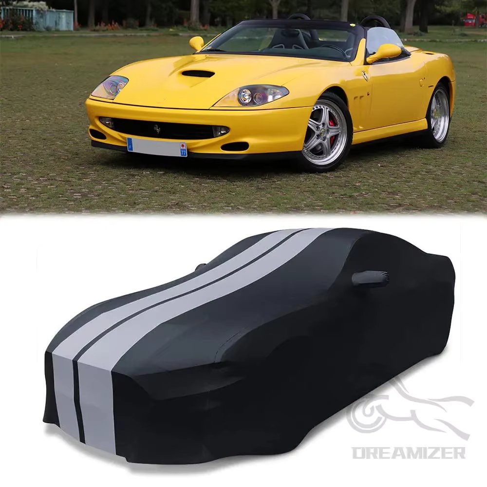 Universal Ultraguard Stretch Satin Indoor Car Cover Compatible For Ferrari Model the Ultimate Custom Black With Gray Stripes