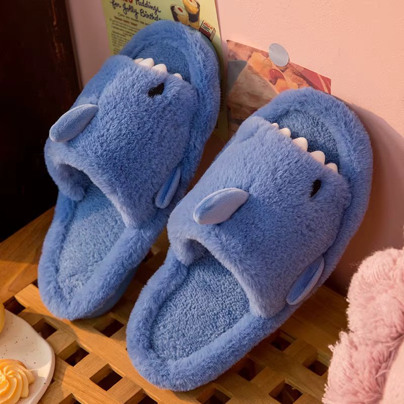 Goosecret Female Soft Sole Home Slides Men Home Shoes Cartoon Shark Slippers For Women Cozy Warm Open Toe Plush Cotton Slippers