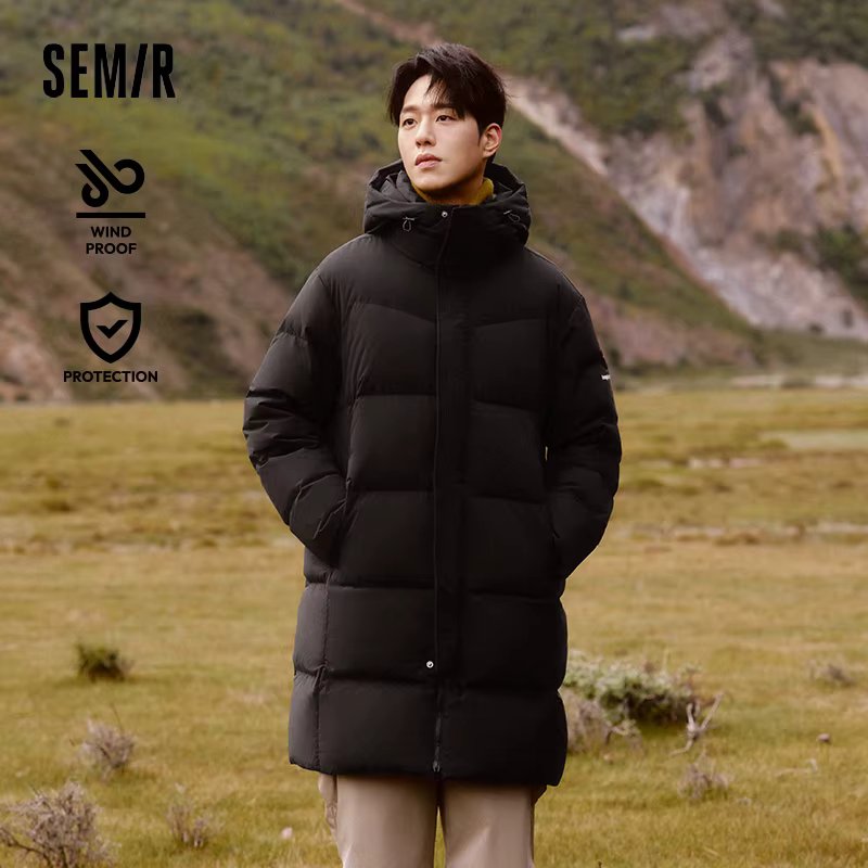 Semir Down Jacket Men Windproof, Waterproof, Oil-Resistant and Stain-Resistant 2024 New Winter Long Loose Hooded Outerwear Thick