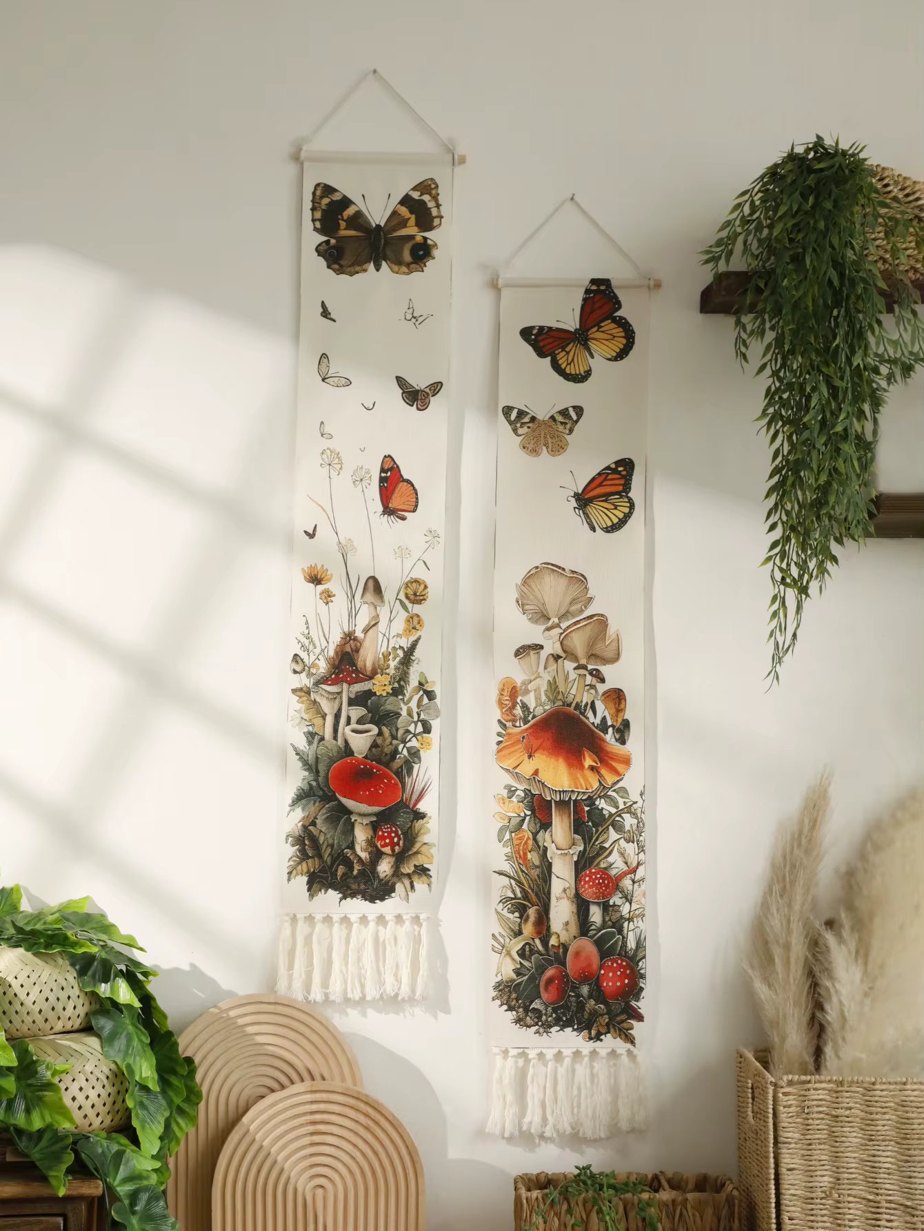 Macrame Wall Tapestry Butterfly Mushroom Boho Home Decoration Wall Hanging Wall Decor Chic Tapestries Room Decors Aesthetic Gift