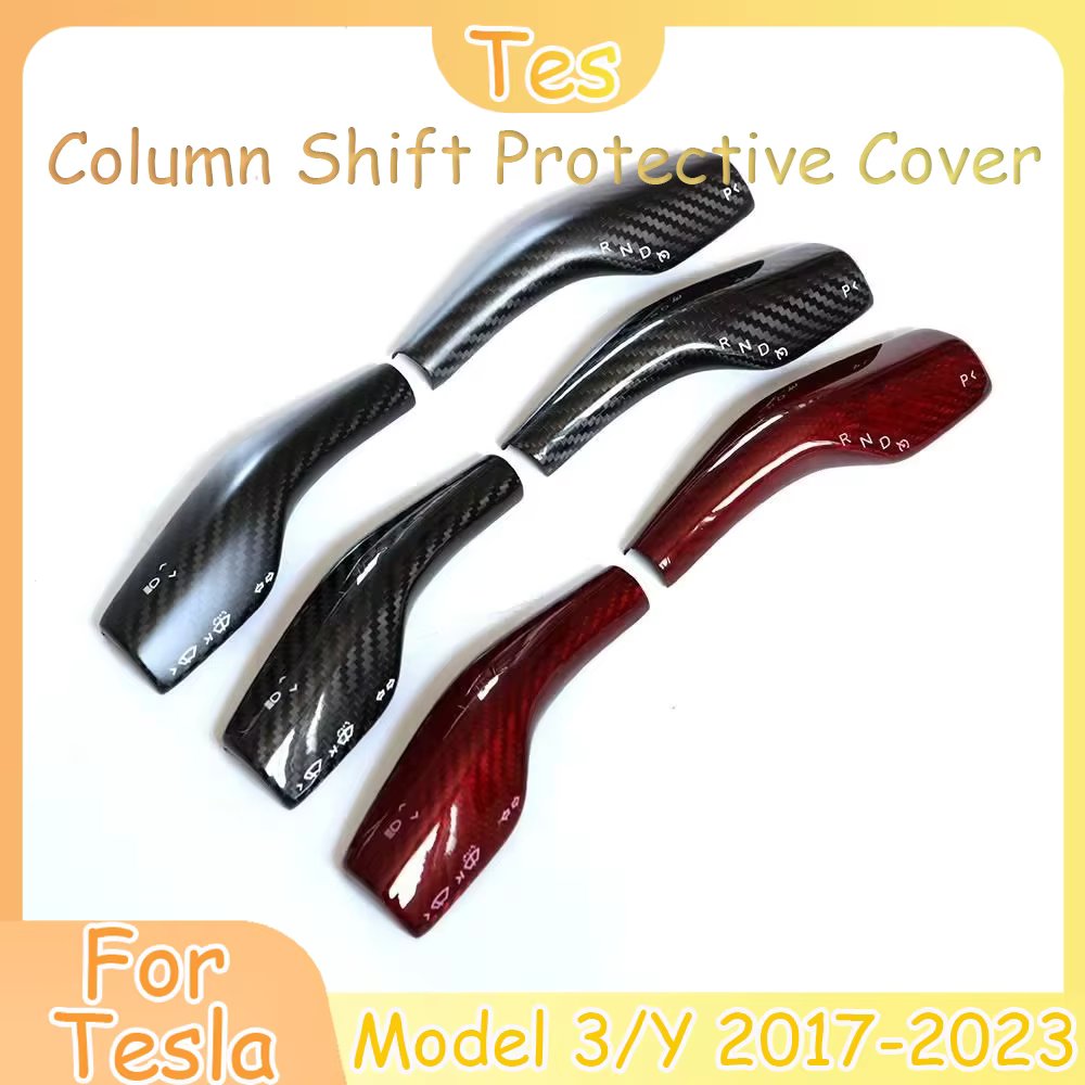 Column Shift Protective Cover 2pcs For Tesla Model 3 Forged Carbon Fiber Stickers For Model Y 2023 Steering Wheel Accessories