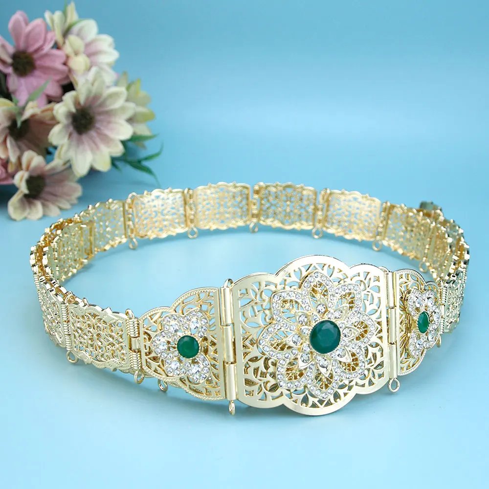 Sunspicems Gold Color Arabic Morocco Caftan Belt For Women Sunflower Belt Algeria Bride Dress Kaftan Abaya Waist Chain Belt