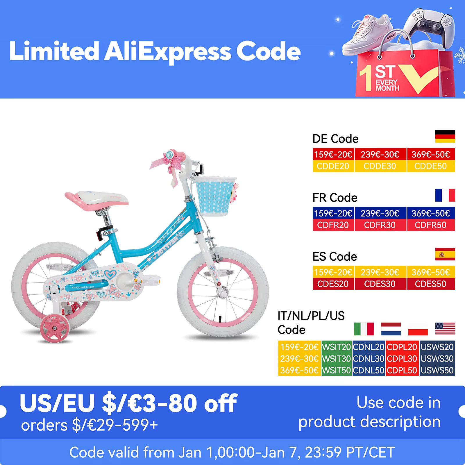 US warehouse Colorful Girls Bike with Basket & Training Wheels 12 14 16 18 Inch Kids Bike Foot Brake Child Children Bicycle