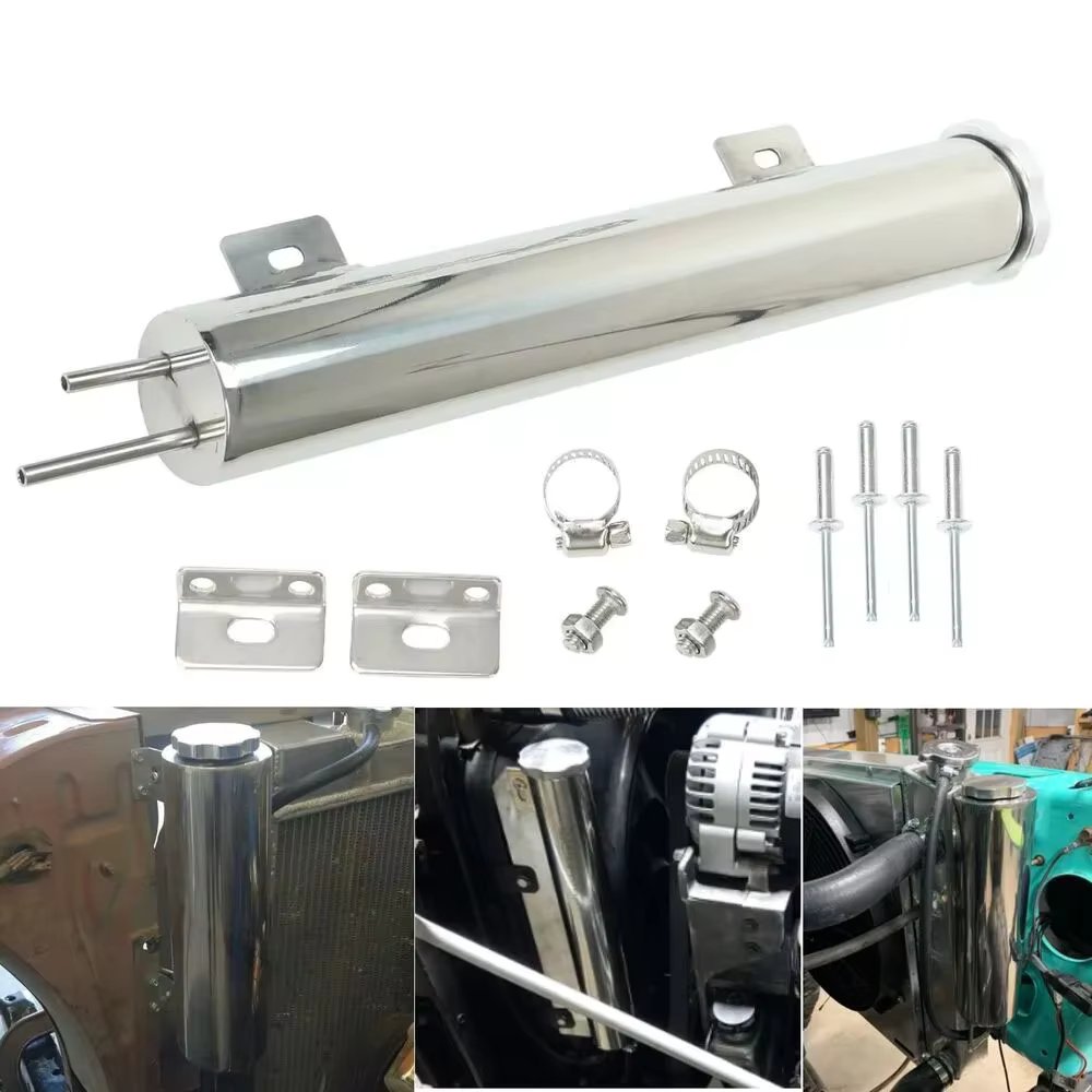 2"x13" Polished Stainless Steel Radiator Coolant Overflow Catch Puke Tank 20OZ Car Modification Radiator Cooling Accessories