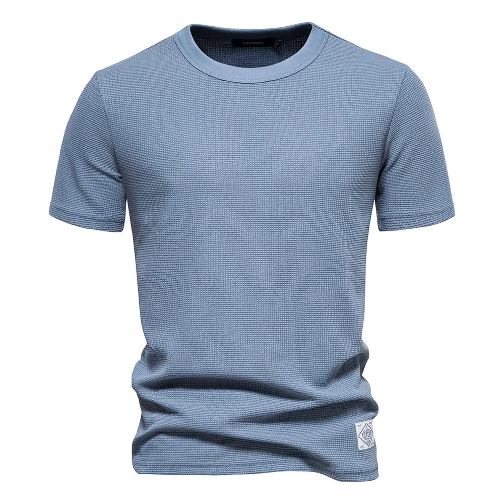 AIOPESON Solid Color Waffle T-shirts for Men Casual Brand Quality Short-sleeved Men's Tees New Summer Fashion Designer Tops Male