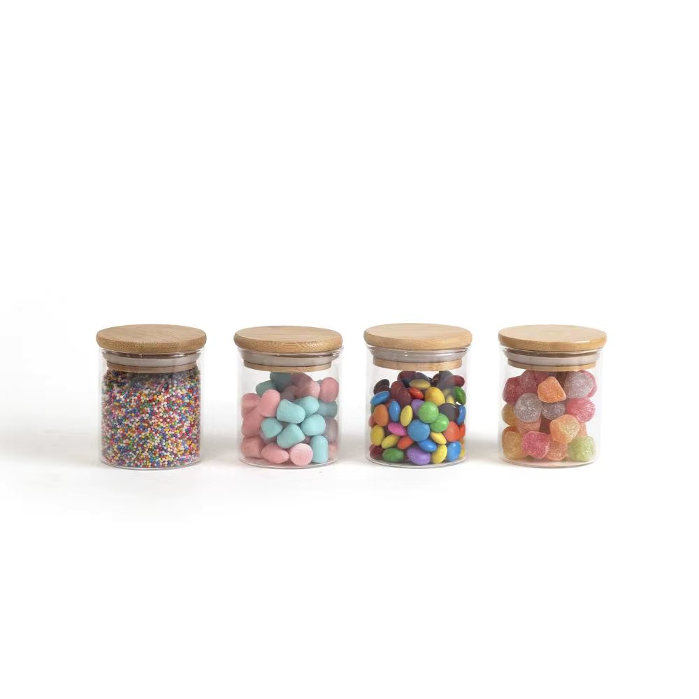 Kit 4 Pots Airtight Glass C/Bamboo Lid 200ml Oikos