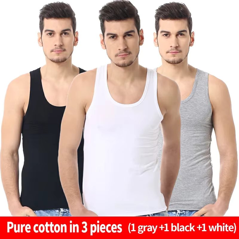 3-piece Cotton Thin MEN'S Tight Vest Young Boys Sports Casual Vest Joker Sleeveless Vest for Middle-aged and Elderly Men.
