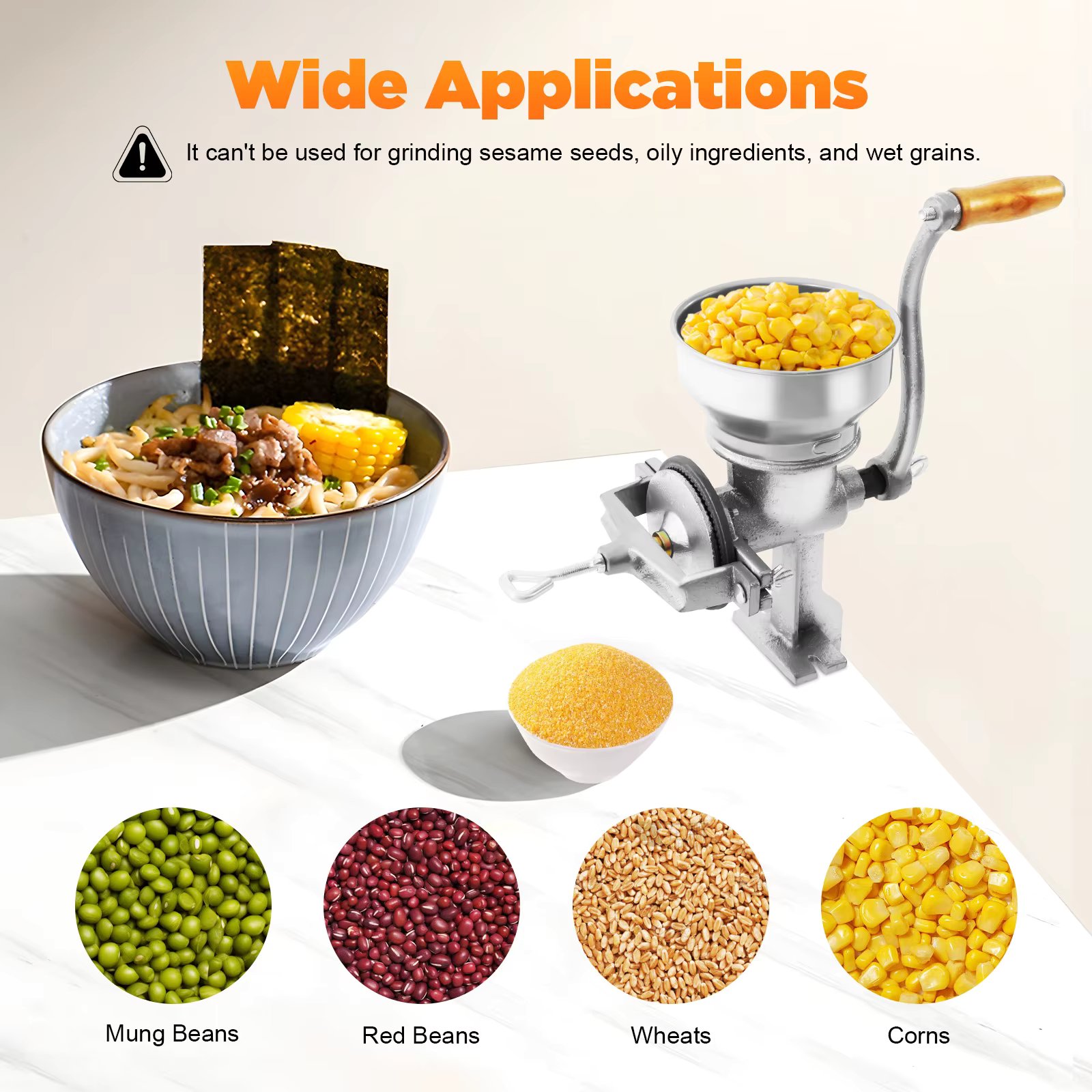 Manual Coffee Mill Grain Crusher Spices, Kitchen Utensils,Hand Ground Coffee Beans, for Food, Wheat, Cereal, Oats, Nuts, Seeds