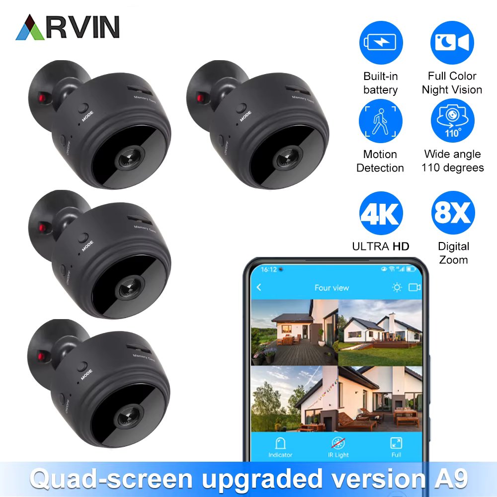 2023 New 4K A9 Mini Wifi Camera Wireless Video IR Night Vision Motion Detection Home Security Surveillance Cam Monitor