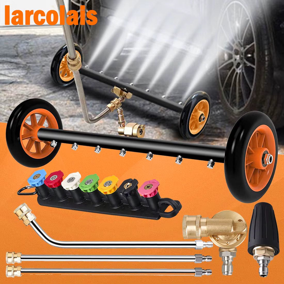 24" Pressure Washer Undercarriage Surface Cleaner Water Broom Under Car Chassis Floor Wash 1/4" Quick Connector Karcher Sun Joe