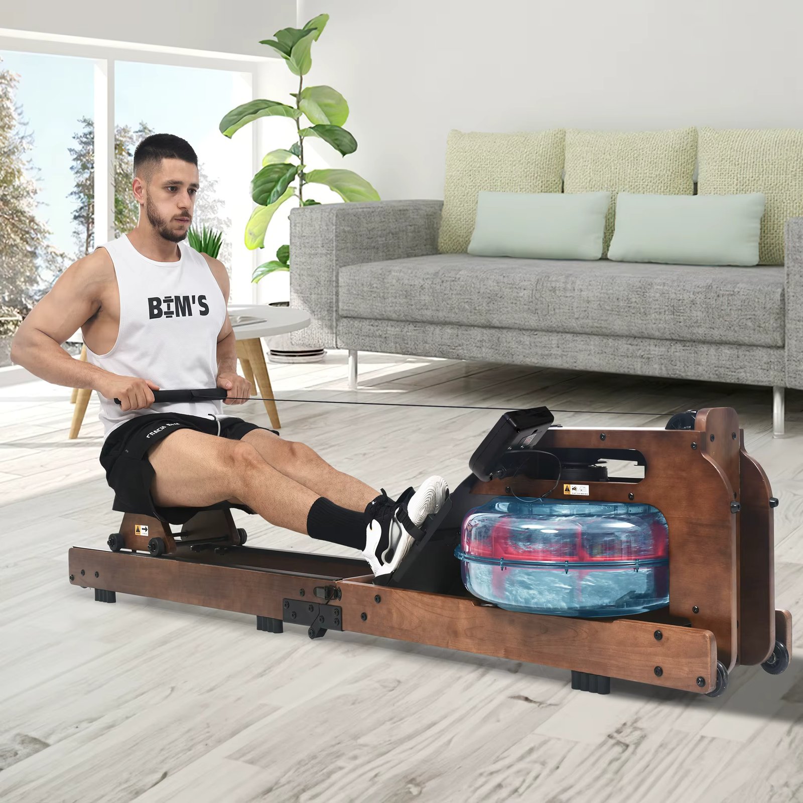 Foldable Water Resistance Rowing Machine With Kinomap APP, Interior Home Fitness Rowing Machine