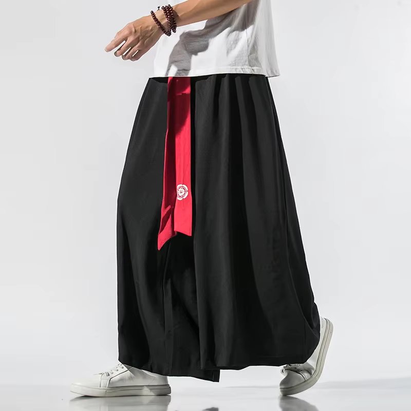 2023 Japanese Kimono Men Wide Leg Pants Joggers Retro Loose Trousers Man Yukata Style Linen Pants Big Crotch Nepal Robe Trousers