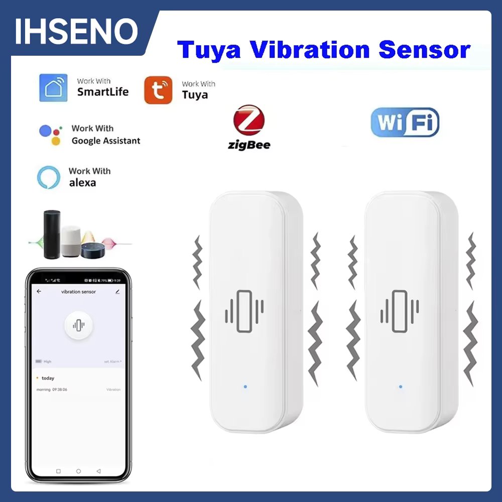 Tuya WiFi/Zigbee Smart Vibration Sensor Home Security Protection Smart Life App Real-time Remote Shock Alarm History Record