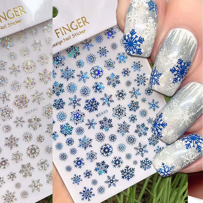 3d Nail Art Stickers Christmas Winter Laser Blue Sliver Snowflakes Xmas Decals For Nails Decoration Manicure Salon Beauty