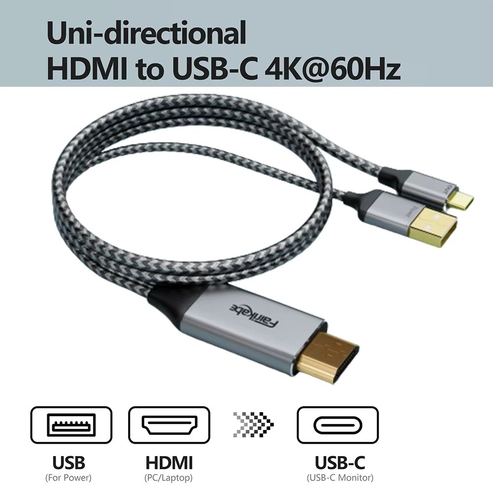Fairikabe HDMI To USB C Adaptor Cable 6.6FT With Power Supply 4K 60Hz HDMI 2.0 To C Converter For Monitor Xreal Nreal PS5 Xbox