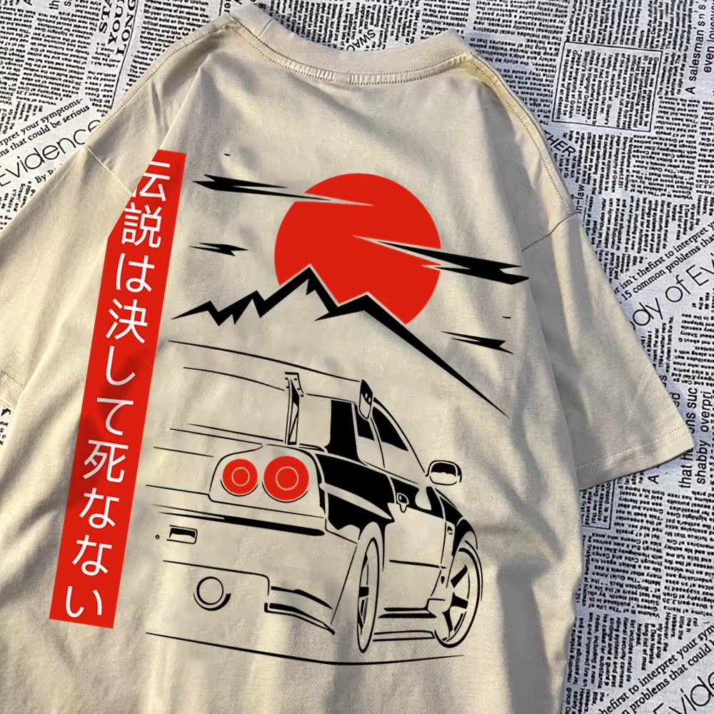 Japanese Style Car Funny Original Design Man T-Shirts Cotton Clothing Loose Breathable Short Sleeve Summer Oversized Tshirt