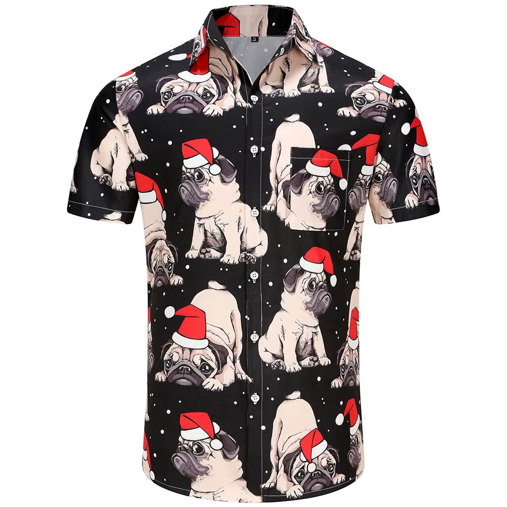 KYKU Hawaiian Shirts for Men Santa Claus Party Casual Button Down Short Sleeve Shirt with Pocket