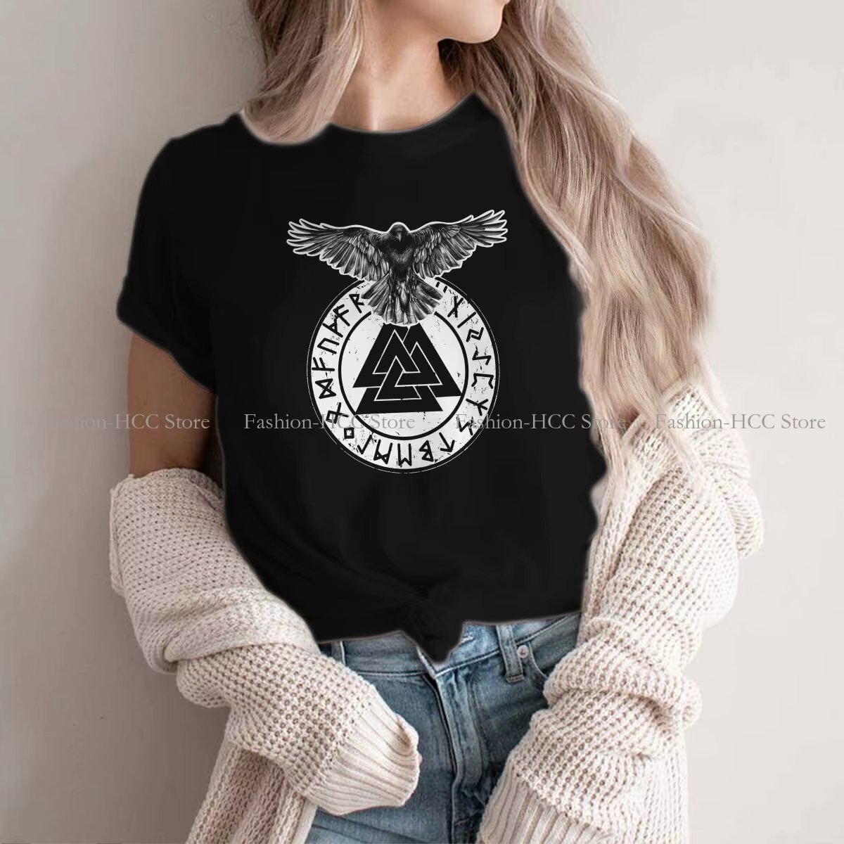 Son Of Odin Viking Polyester TShirts Ravens Odin Valknut Symbol Runes Distinctive Women's T Shirt Hipster Tops