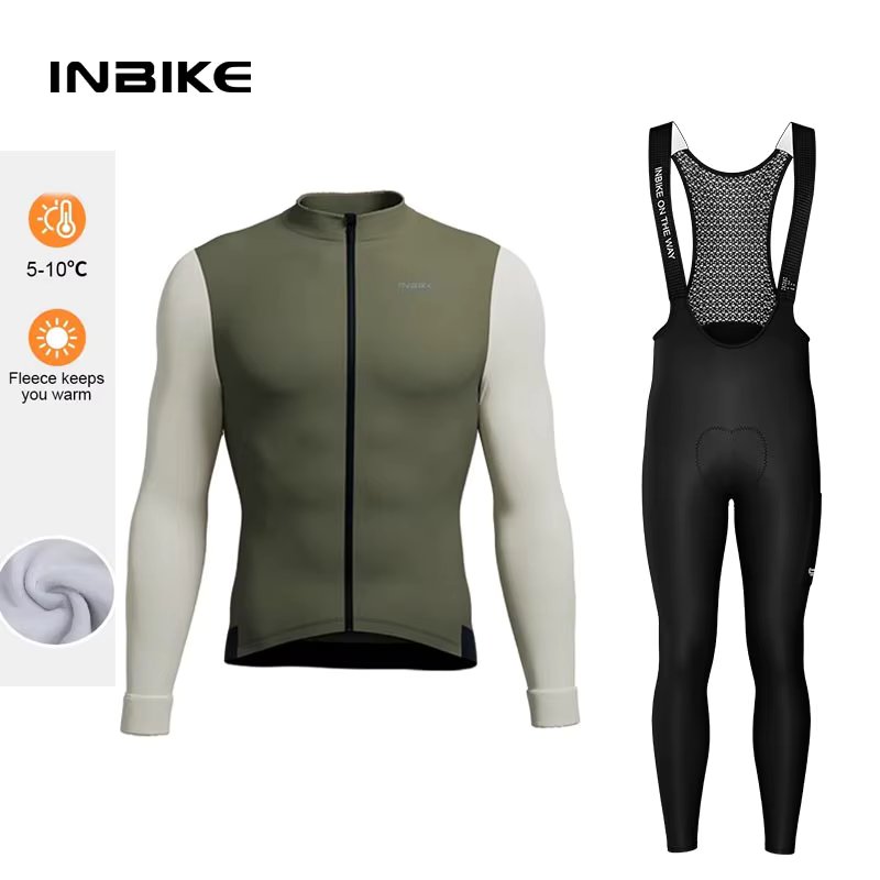 INBIKE Fleece Men's Cycling Jersey  Winter Cycling Sets Warm Long-sleeved Suit Soad Bike Bicycle Jacket Overalls Riding Suit