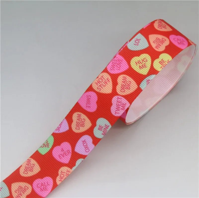 DUWES 50yards Valentine Heart Love Printed Grosgrain Ribbon Accessory Hairbow Headwear Decoration DIY Wholesale OEM D1275
