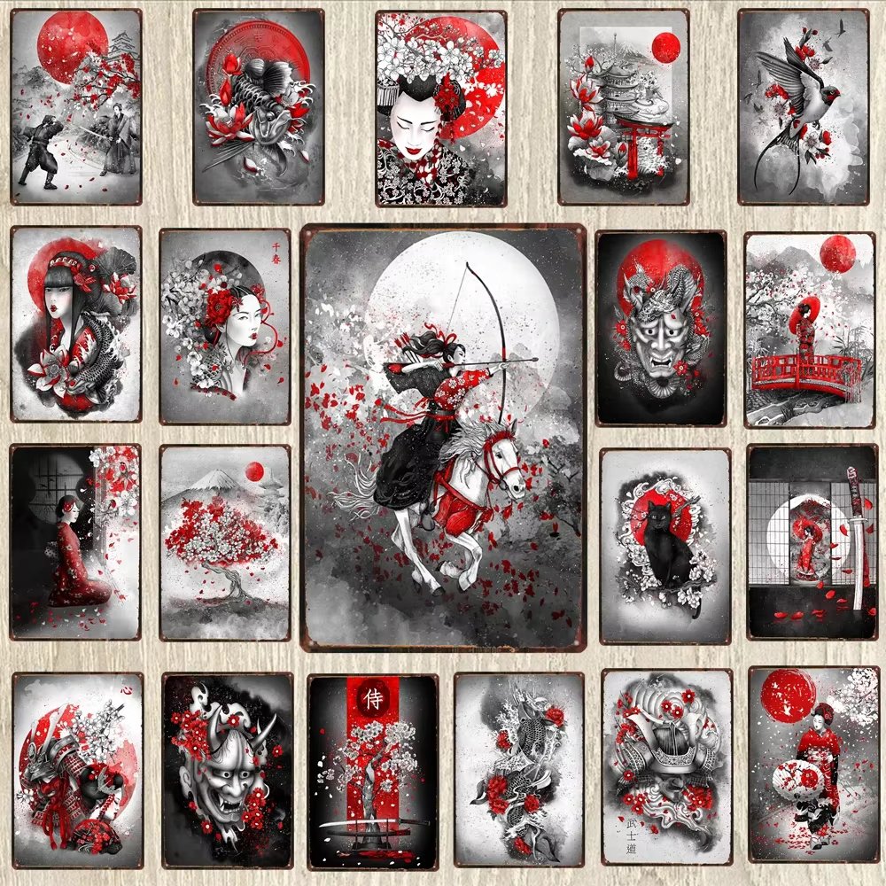 【YZFQ 】Japanese Art Plaque Metal Vintage Tin Sign For Travel Souvenir  Wall Bar Art Restaurant Home Decor 30X20CM DU-6524A