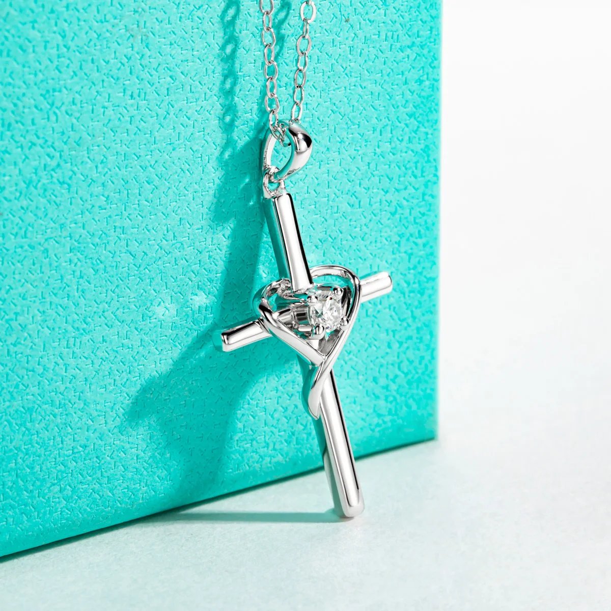 AnuJewel 3MM D Color Moissanite Diamond Cross Pendant Heart Necklace 925 Sterling Silver 18K Gold Plated Customs Jewelry Gifts