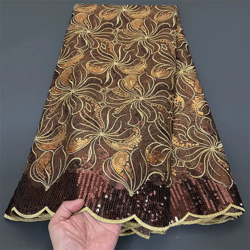 African Nigerian Sequins Sewing Net Cloth,Tulle Lace Fabric, Prom Dresses Beads,Embroidery, High Quality, 5Yad , PS0040, 2024