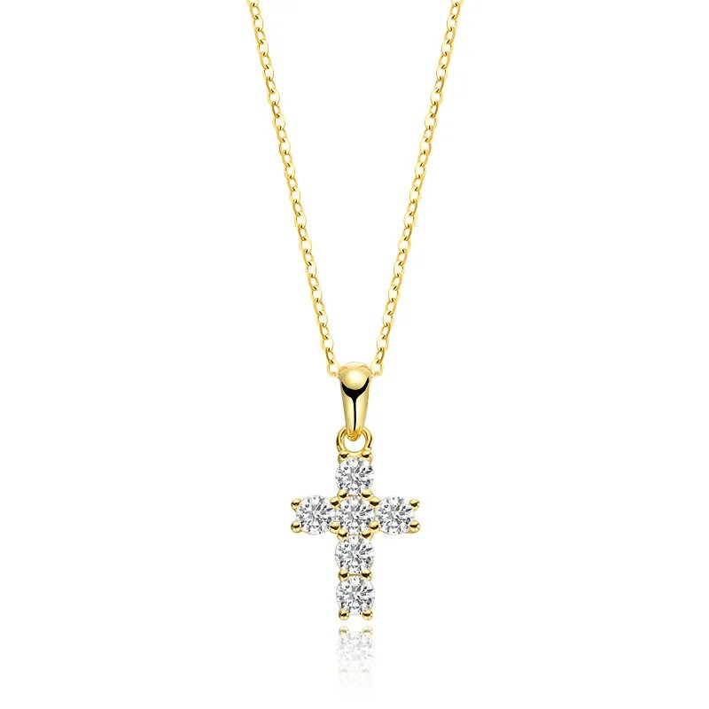 Smyoue D Color 3mm Moissanite Cross Pendant for Women 6pcs Gemstone Sparkling Simulated Diamond S925 Silver Moissanite Necklace