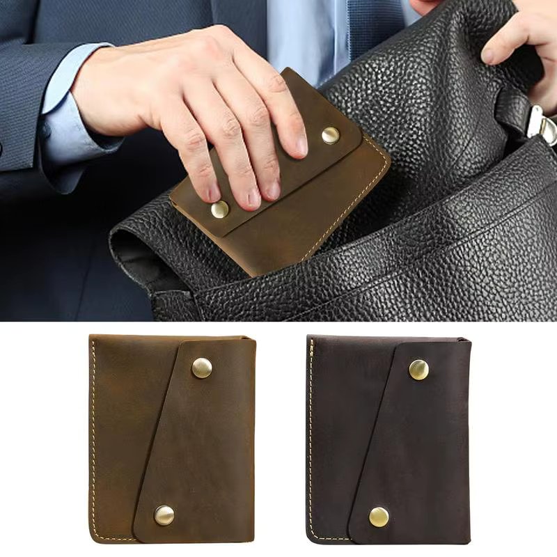 Slim Wallet Handmade Vintage Crazy Horse Genuine Leather Men Wallet Purse Leather Short Card Wallet For Male Money Clips Bag