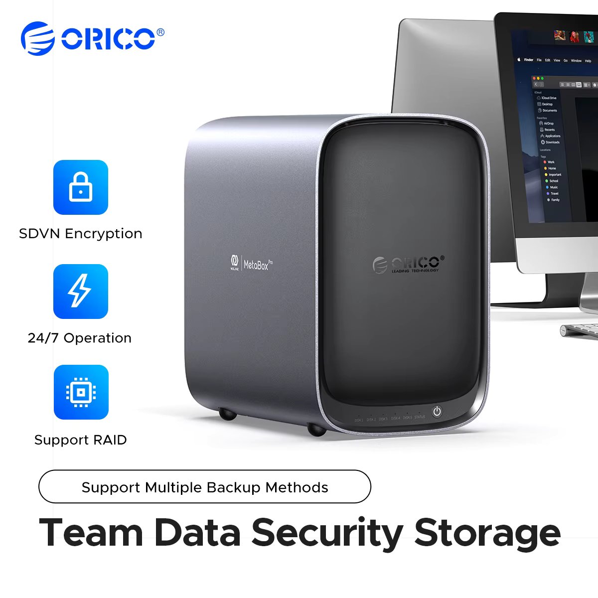 ORICO NAS MetaBox Team Storage 3.5" M.2 SSD Network NAS Server Storage Support Docker Multi-account Access Security Encryption