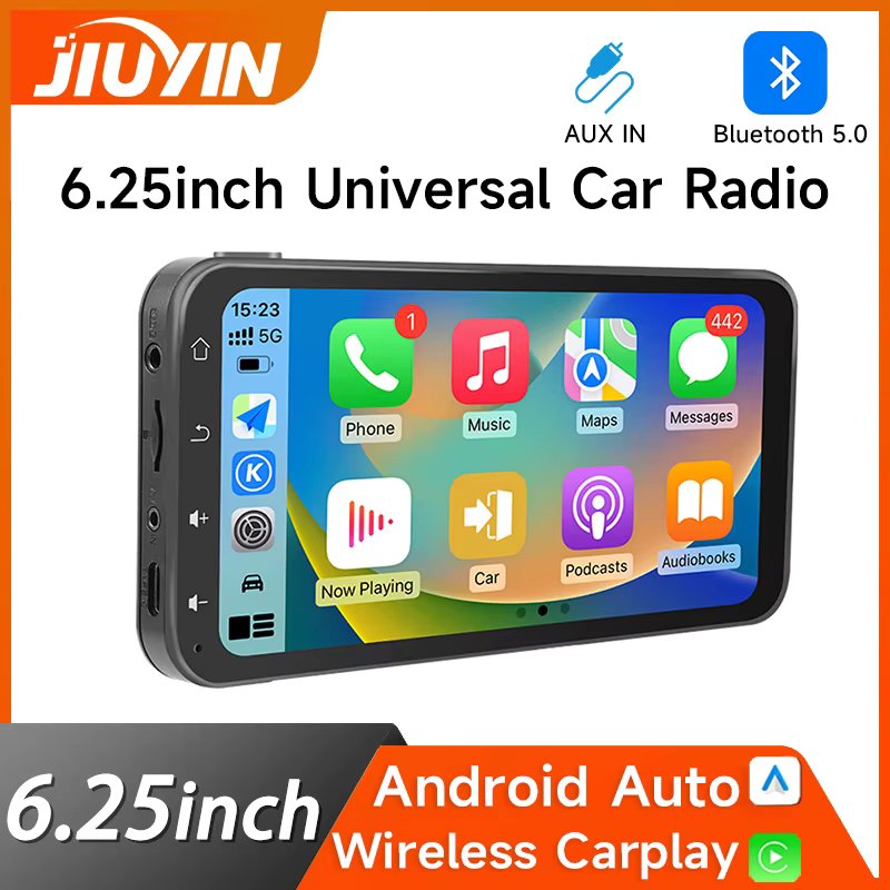 JIUYIN 6.25 Inch Universal Car Radio Multimedia Navigation Wireless Carplay Apple Android Auto Touch Screen Music Player