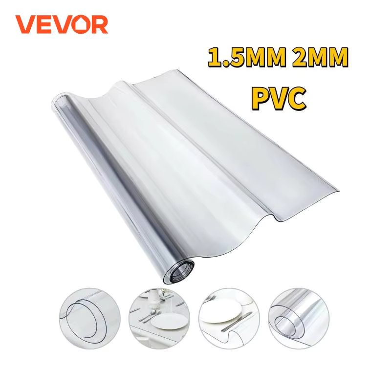 VEVOR PVC Tablecloth Transparent Table Cloth 1.5mm 2mm Waterproof Oilproof Plastic Soft Glass Protector Cover for Dining Table