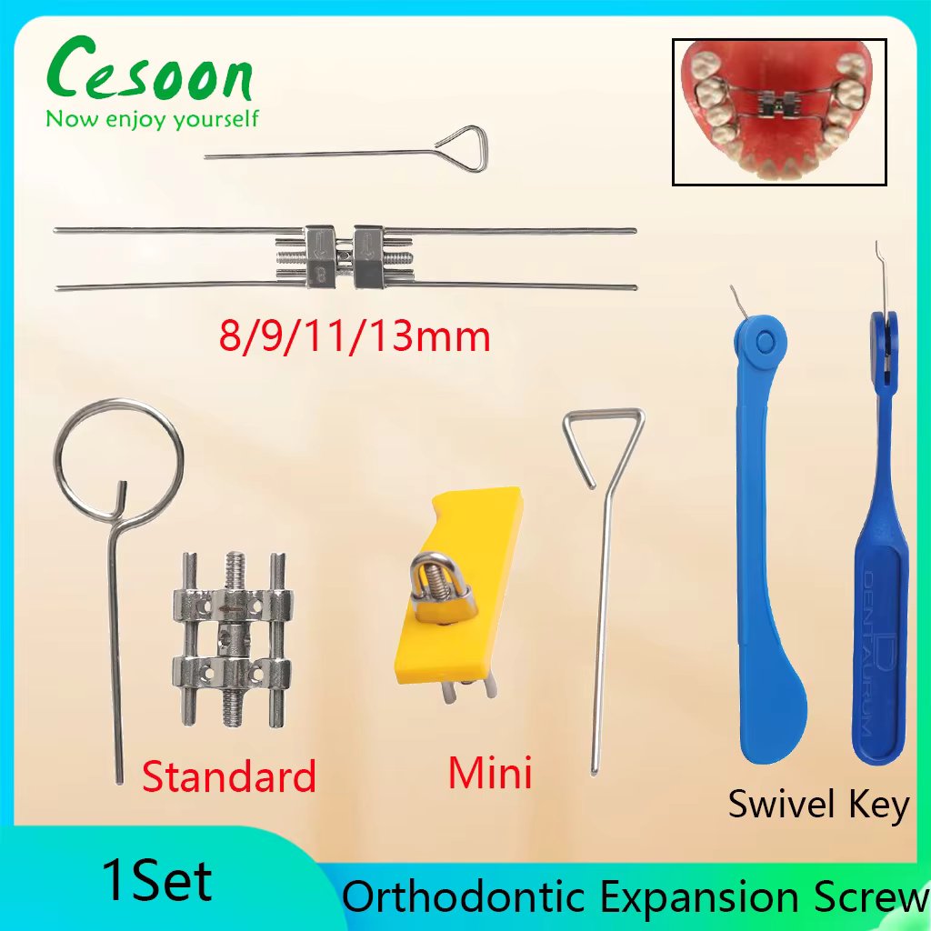 1Set Dental Expansion Screw Orthodontic Rapid Palatal Expander Stainless Steel 8/9/11/13mm Expander Swivel Keys Dentistry Tool
