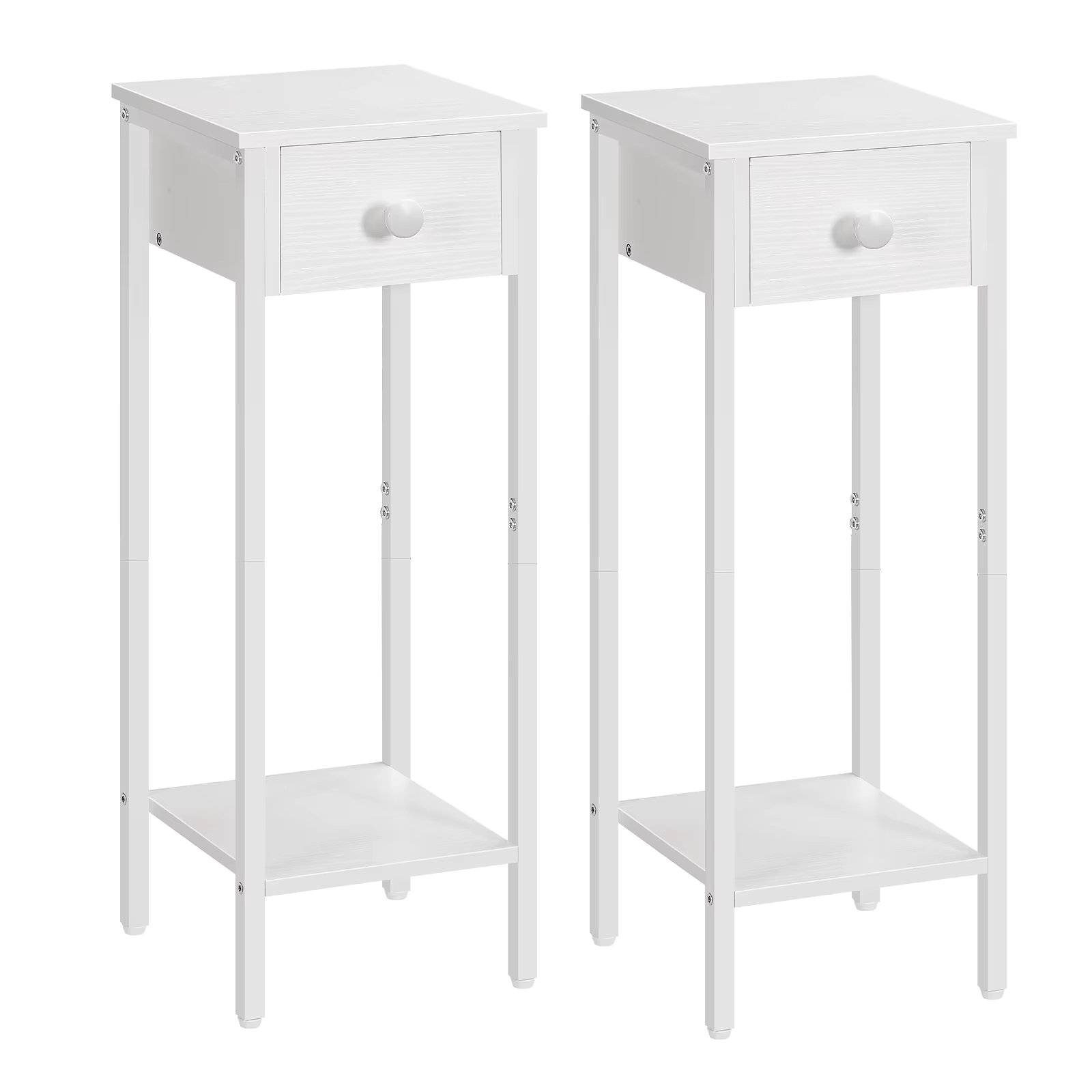 HOOBRO Slim Bedside Table Set of 2 Tall Bedside Table with Drawer White Small Side Table Telephone Table Narrow Nightstand