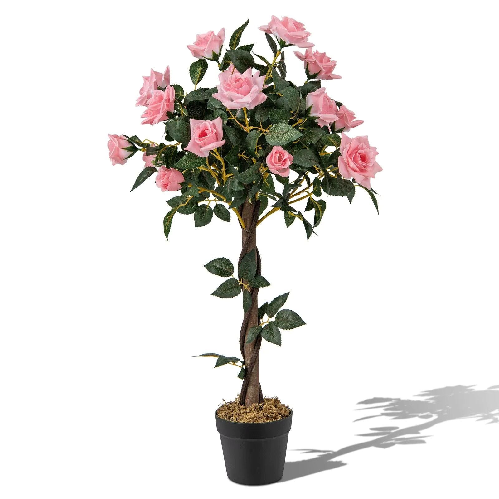 ERGOMASTER 90CM Artificial Flower Tree Faux Floral Plant W/Pine Roses Greenery Potted Plant