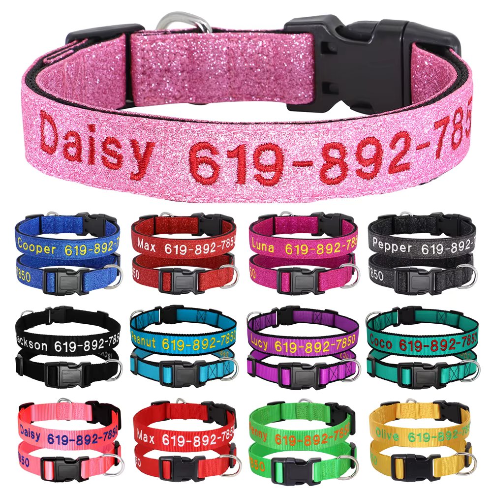 Personalized Embroidered Dog Collar Perro Nylon Custom Pet Puppy Kitten ID Name Accessories Collars For Small Medium Large Dogs