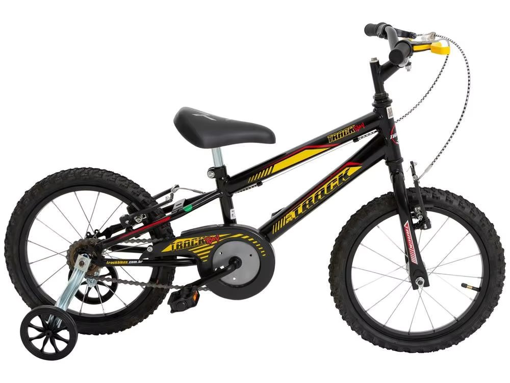 16 Track & Bikes Black and Yellow Track Boy Bike with Wheeled Brake V-Brake