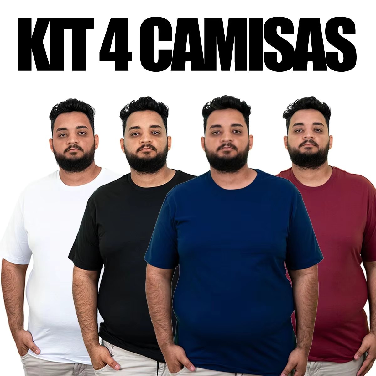 4 Kit Men's Plus Size Short Sleeve T-shirt 100% Premium Cotton