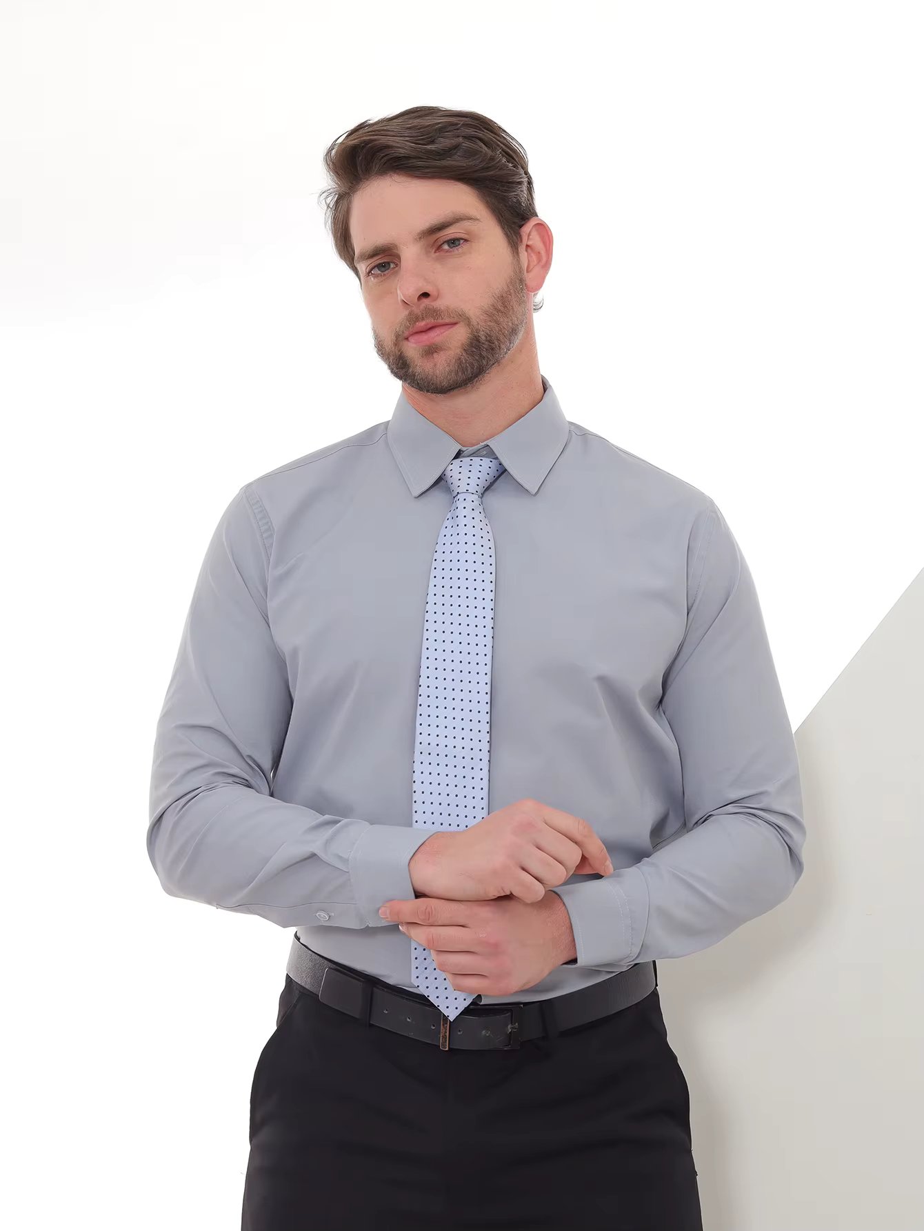 Gray Slim Long Sleeve Social Shirt