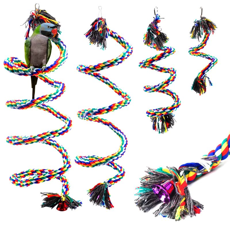 Parrot Bird Standing Toy Cotton Rope Colorful Toy Chew Perches Staion Bar for Bird Cage Cotton Rope Accessories Supplies Pet Toy