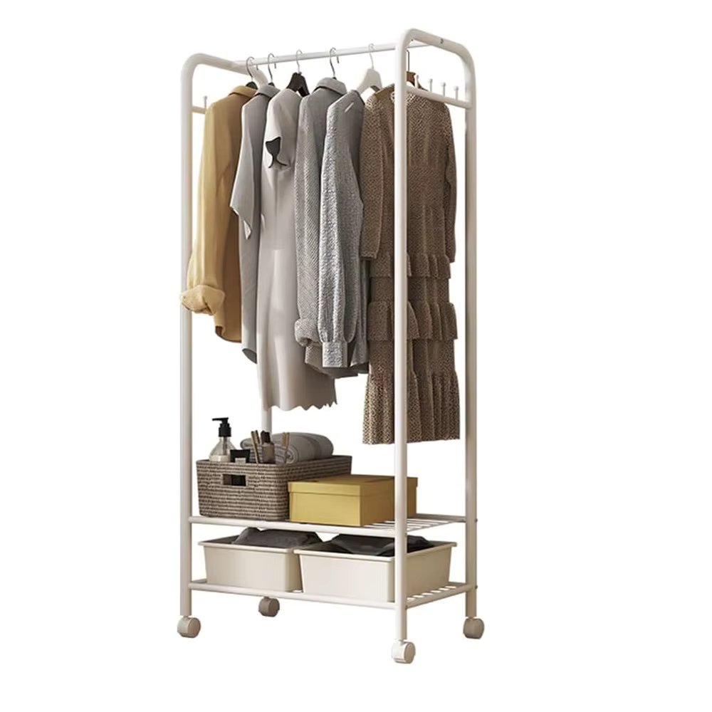 Industrial Pipe Clothes Rail Rack Heavy Duty Garment Hanging Stand with Lockable Wheels