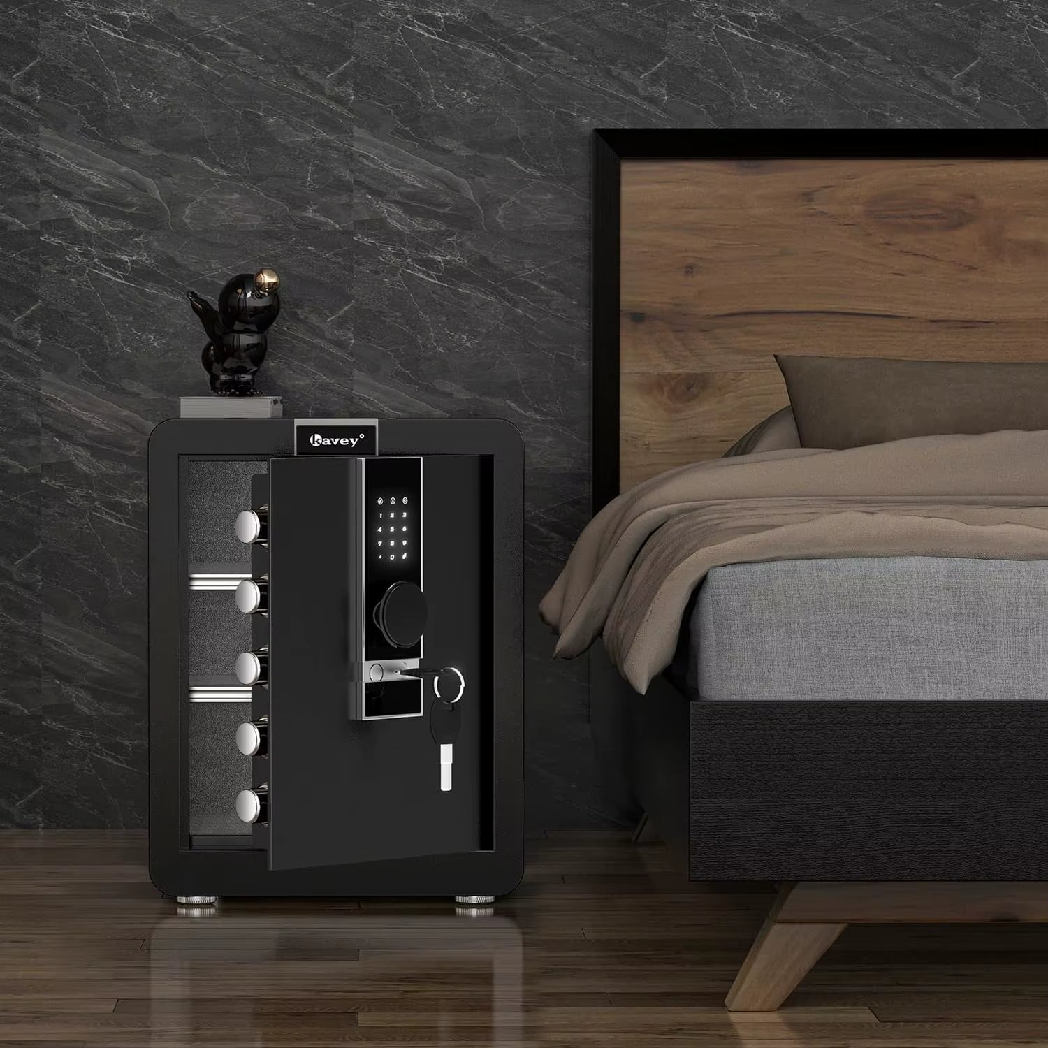 Kavey 2.6 Cub Fireproof Safe Box, Money Safe with Hidden Compartment and LCD Touch Screen, Dual Alarm System and LED Light