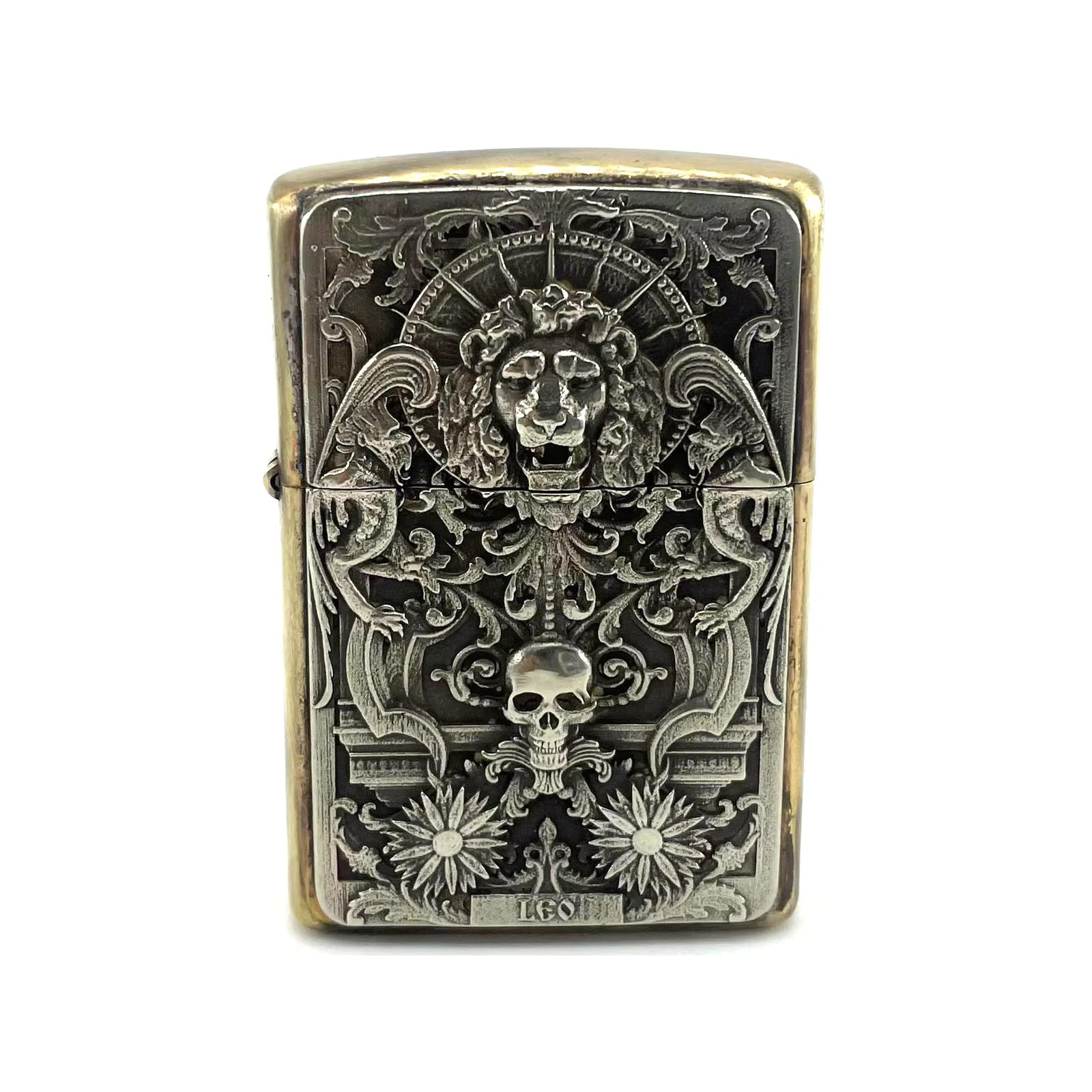 Brass Lighter Storage Lion Head Skull Case EDC Handcrafed Classical Holder Handmade Container Outdoors Gift Accessory
