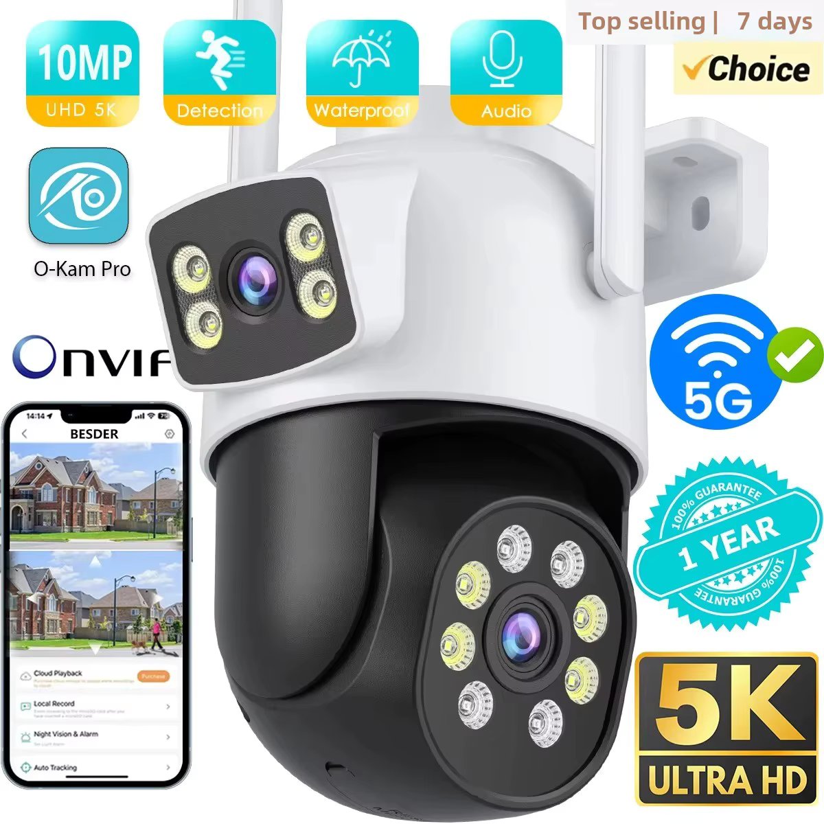 10MP 5K PTZ WiFi IP Camera Security Protection Dual Lens Screen Color Night Vision Auto Track CCTV Surveillance Camera O-KAM Pro