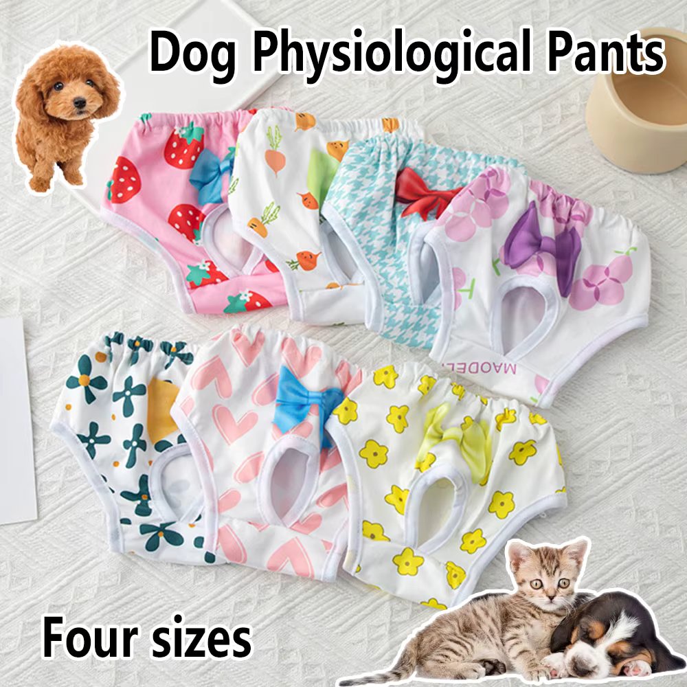 Female Dog Shorts Panties Cartoon Print Dog Physiological Pants Breathable Bow Dog Clothes Elasticity Dog Menstrual Briefs New