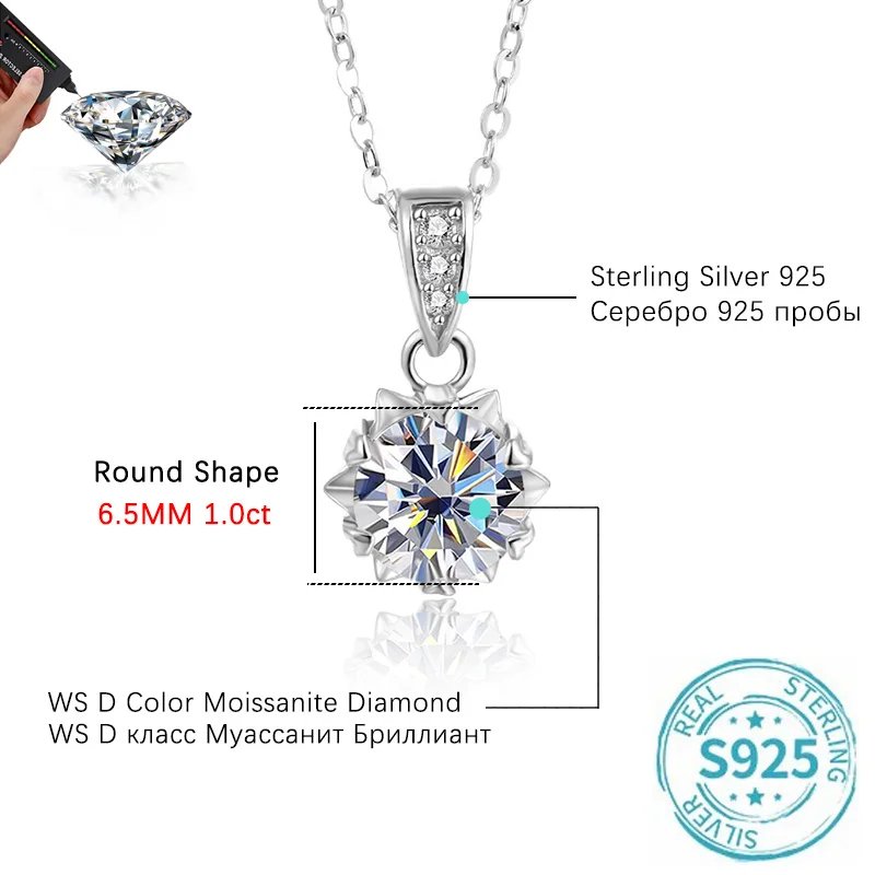 ALIZERO 1 Carat Round Brilliant Cut D VVS1 Moissanite Necklace For Women Jewelry with GRA 925 Sterling Sliver Diamond Necklace